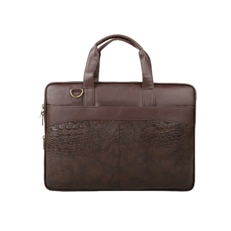 Croc-Texture Brown Laptop Bag