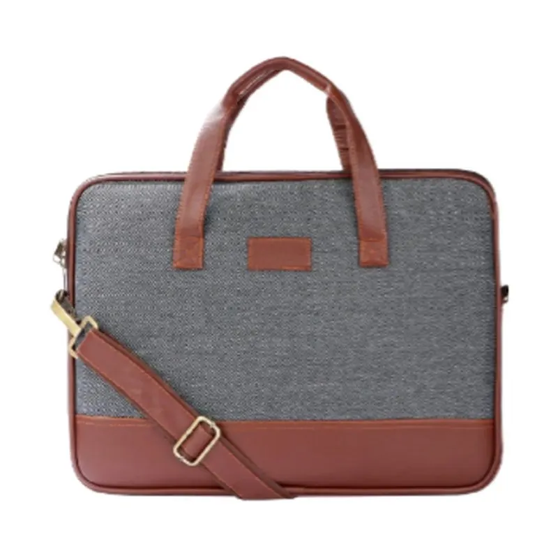 Grey Felt & Tan Laptop Bag