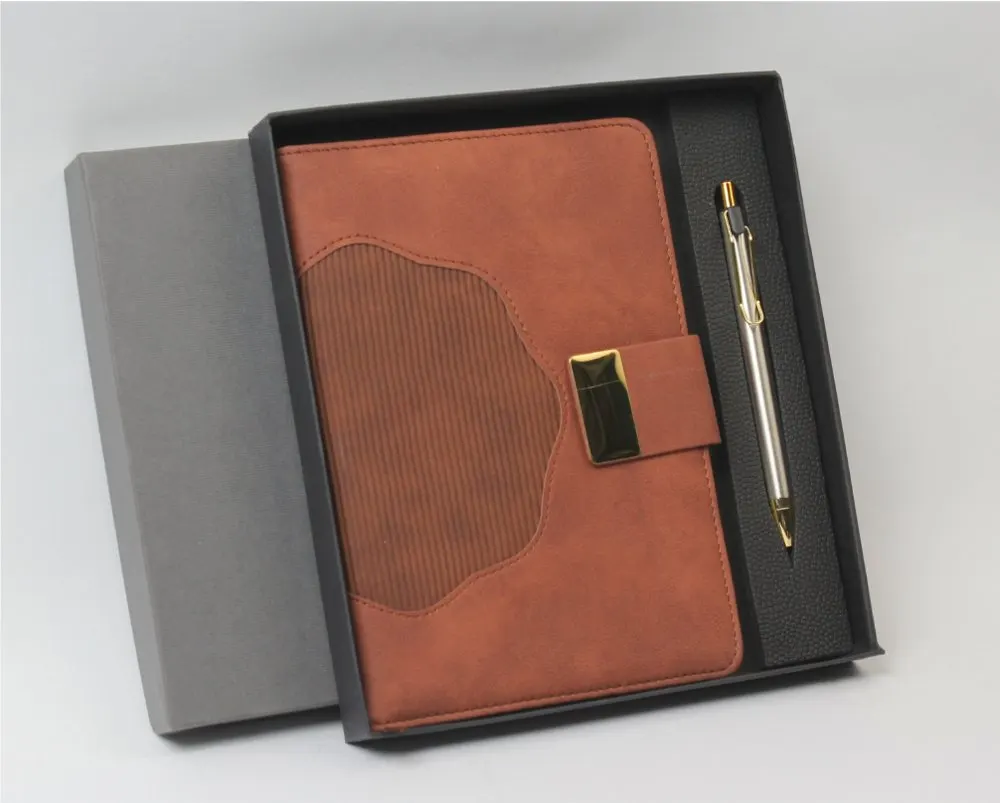 Tan Scalloped Diary & Pen Set