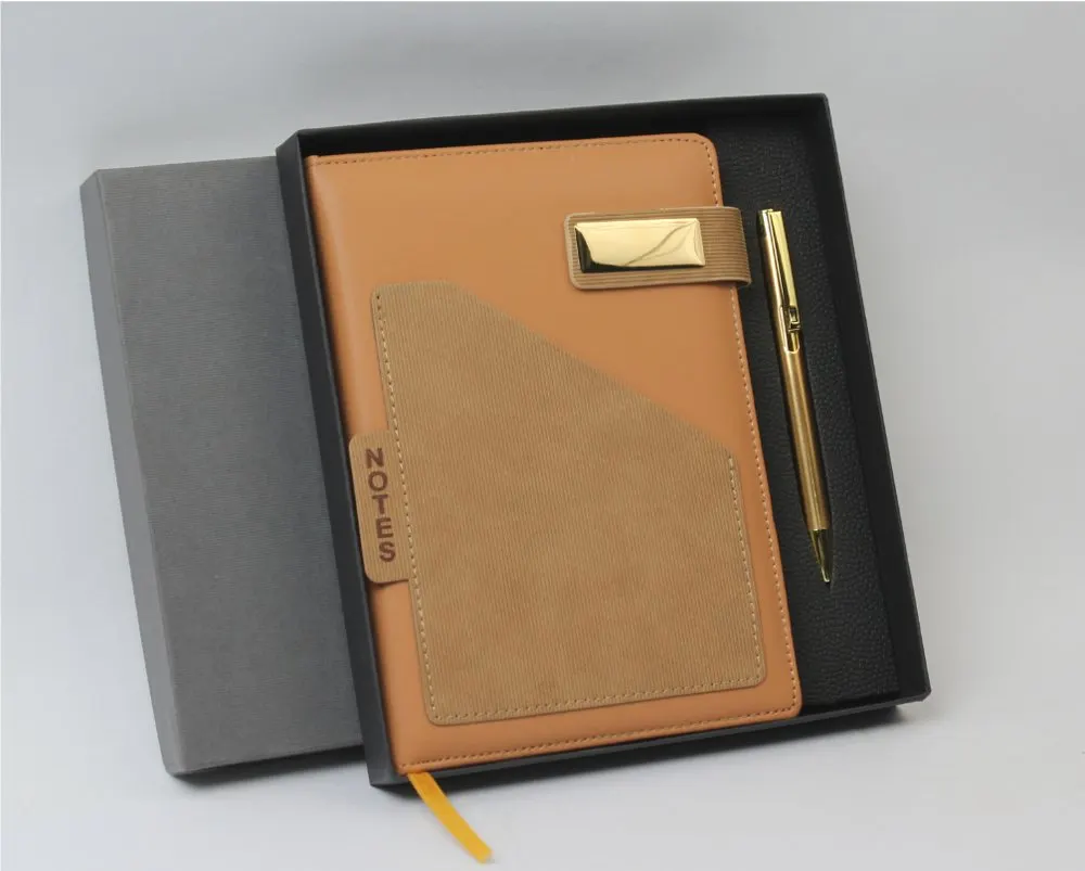Tan Suede-Panel Diary & Pen Set