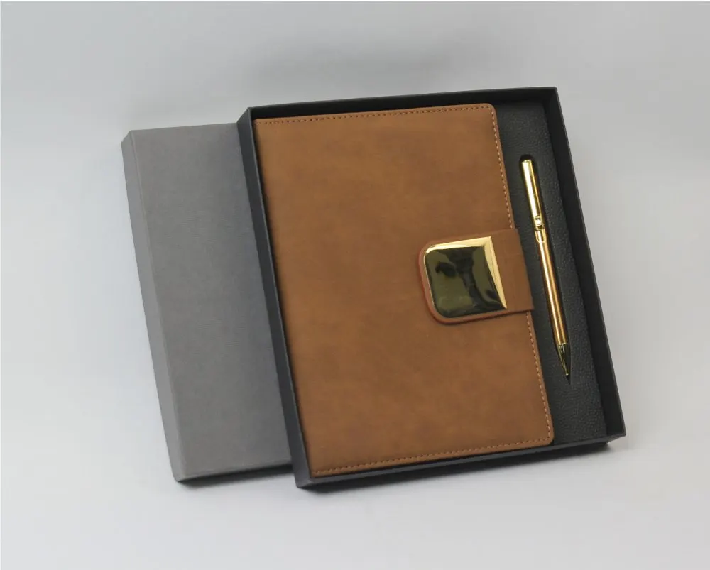 Brown Gold-Plate Diary & Pen Set