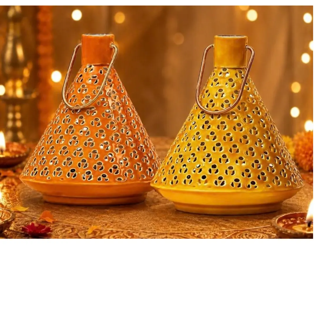 Decorative Brass-Finish Lantern Pair