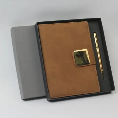 Brown Gold-Plate Diary & Pen Set