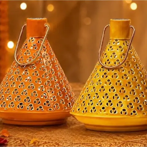 Decorative Brass-Finish Lantern Pair